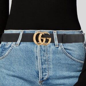 Gucci Belt Authentic Black Leather Gold Double G 1.5” Wide - Open to trades!